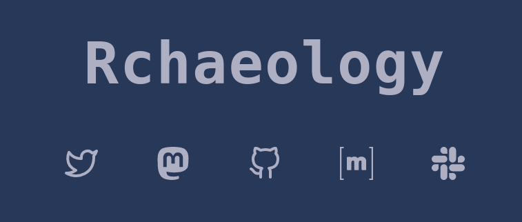 A screenshot of the Rchaeology website home page showing off the new icons for Mastodon and Matrix